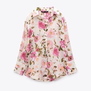 Satin floral button down shirt